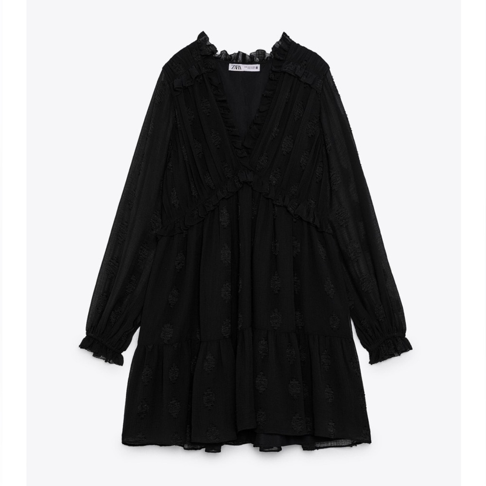 Black RUFFLED JACQUARD DRESS